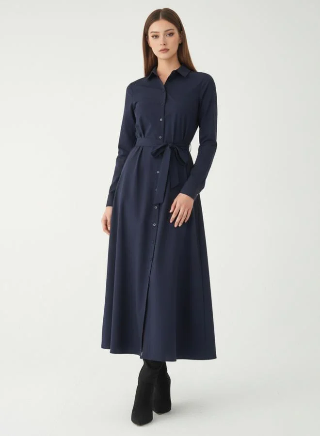 House Of Raeli  Women Navy Blue Cotton Collared Shirt Maxi Dress for Women | Best Price UAE